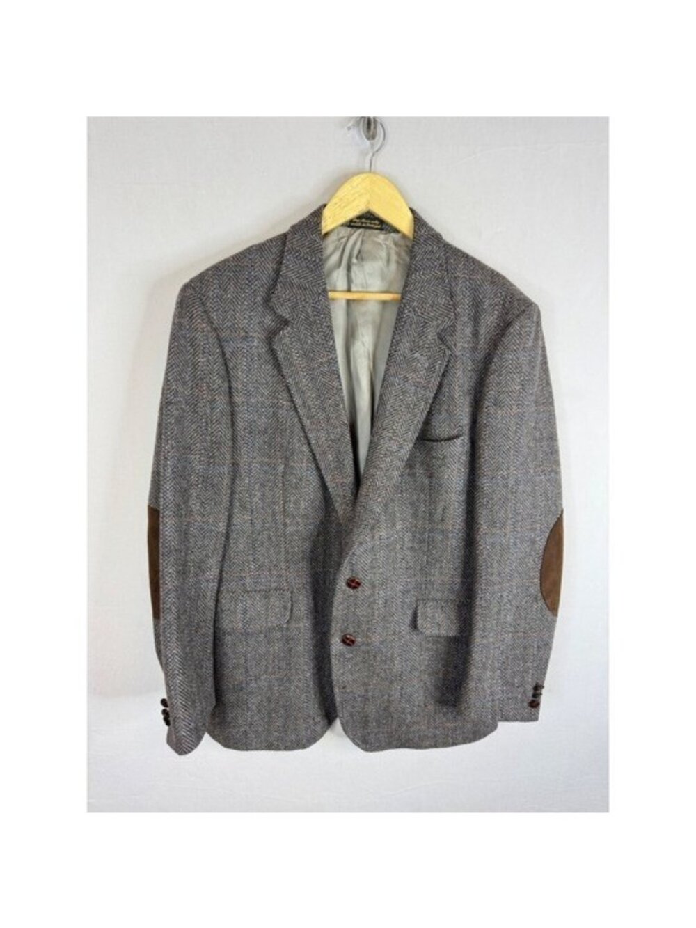 JG Hook Mens Vintage Wool Tweed Herringbone Blazer Brown Elbow Patches Men 44